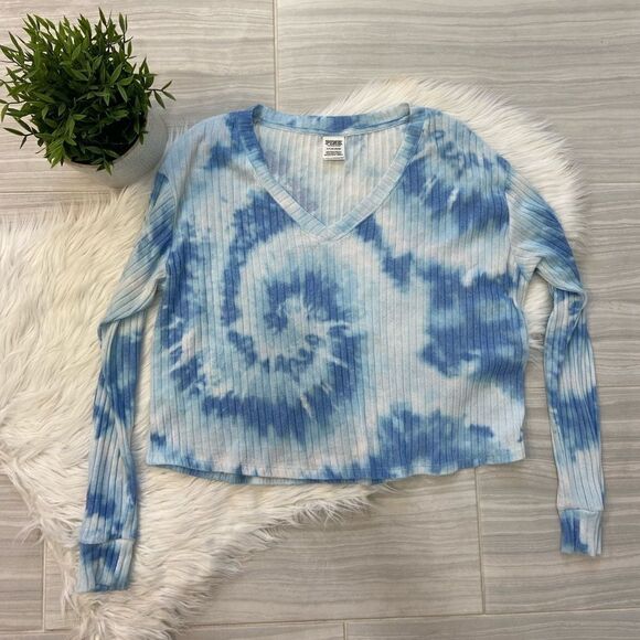 VS PINK Blue Tie Dye V-Neck - Picture 1 of 7